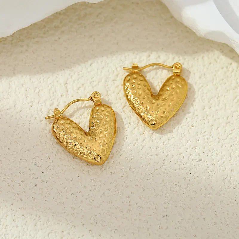 Hammered Gold Heart Hoop Earrings