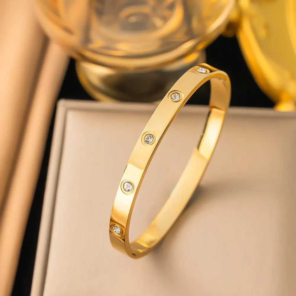 Crystal Gold Hinged Bangle