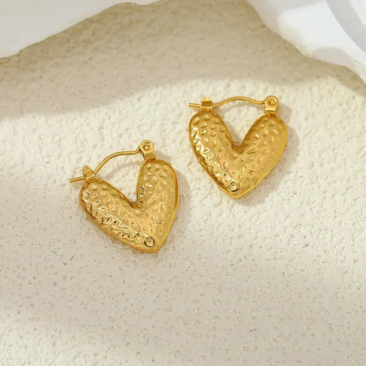 Hammered Gold Heart Hoop Earrings
